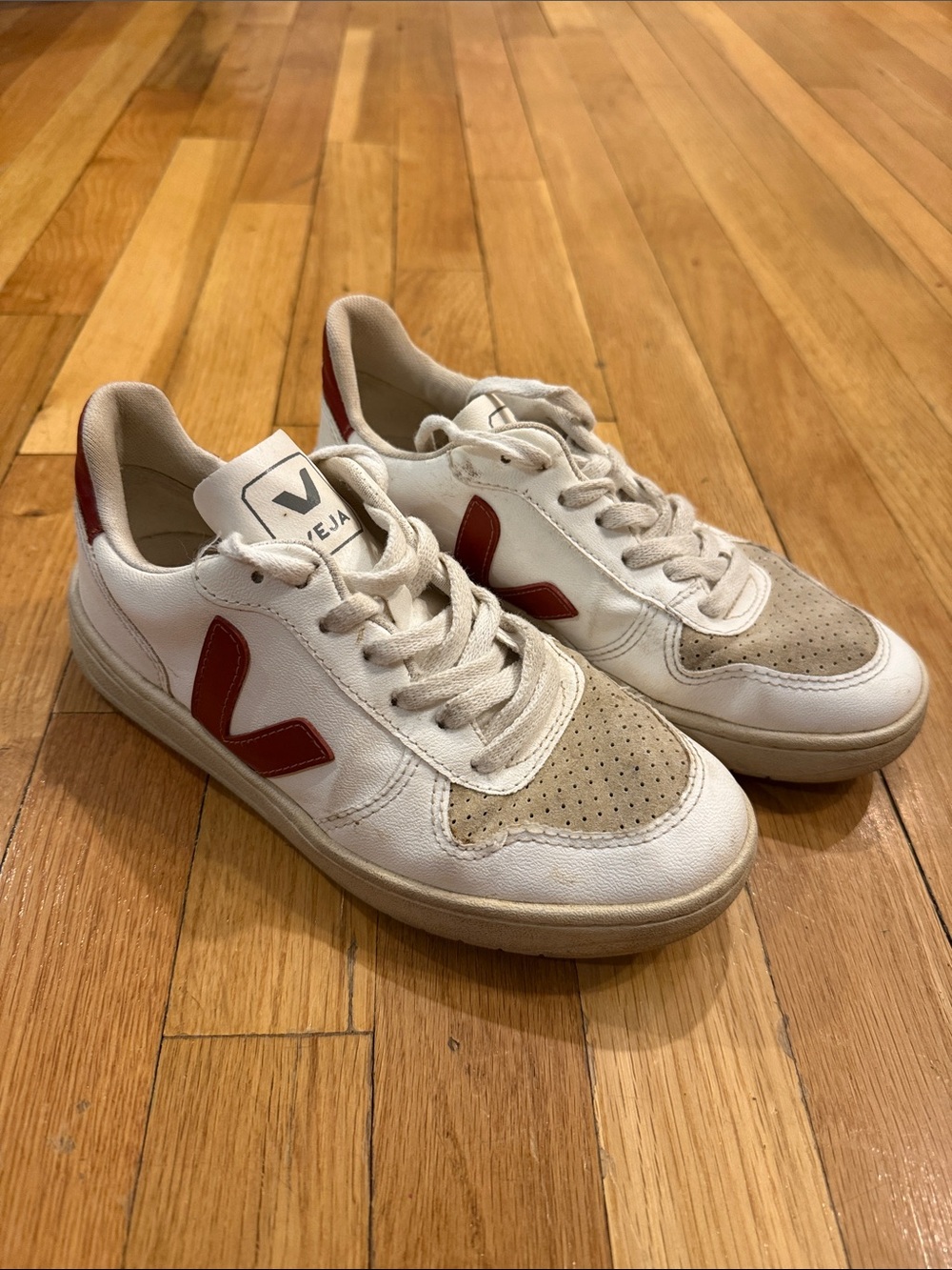 Veja V-10s White and Red Sneakers
